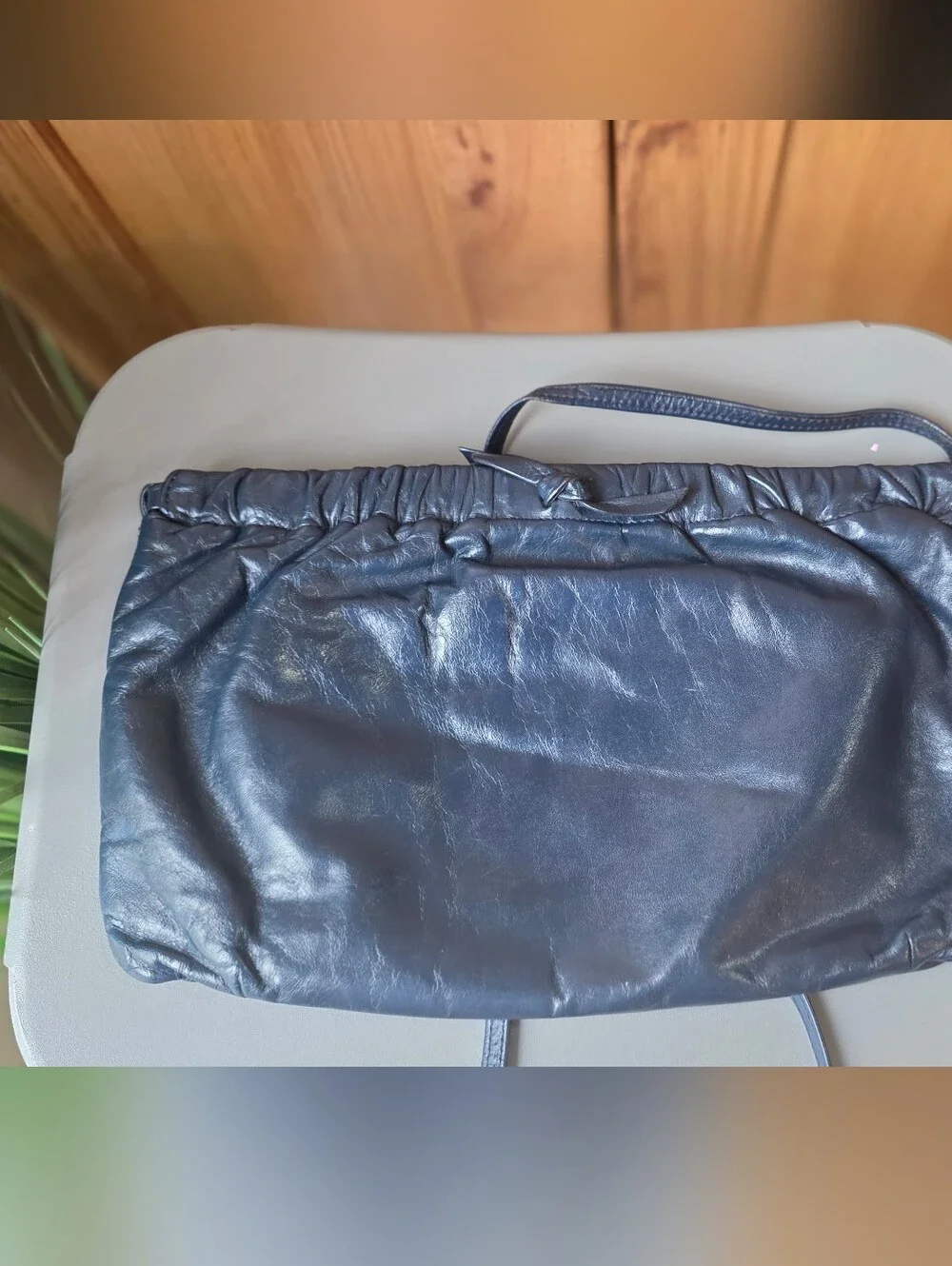 Vintage Anne Klein Navy Leather Clutch Or Shoulder Bag